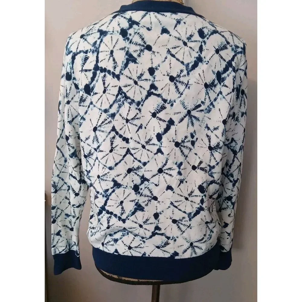Thakoon Women Blue Pattern  Dye Diamond Button Down‎ Longsleeve Sweater Size L
